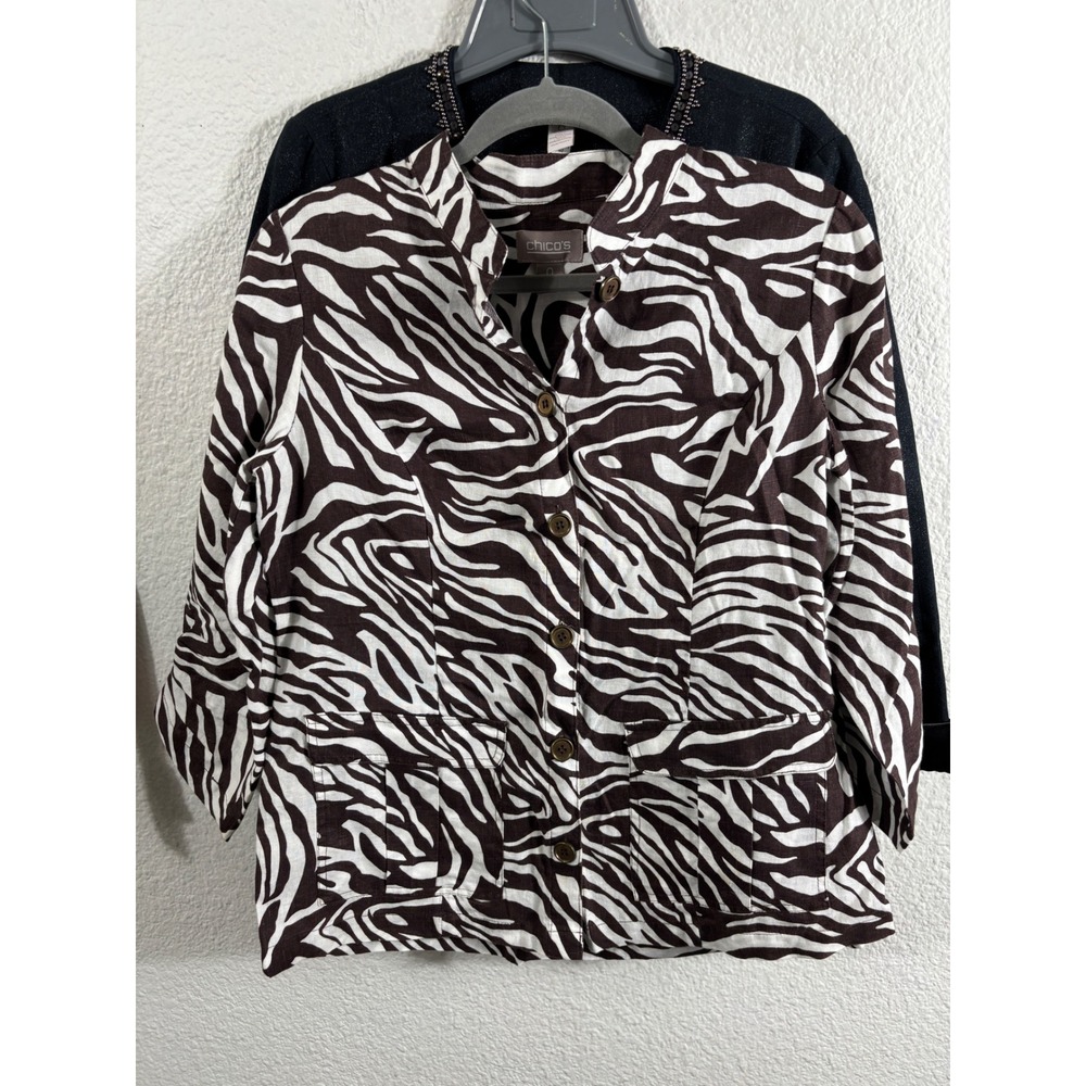 Chicos Lot of 3 Art to Wear Graffiti Face Denim Animal Print Jacket Size 0 - Picture 12 of 16